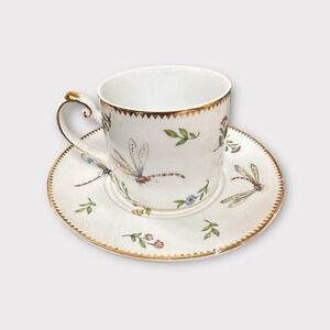 Vintage Godinger Dragonfly Teacup & Saucer: Gold Trim Porcelain Cottagecore